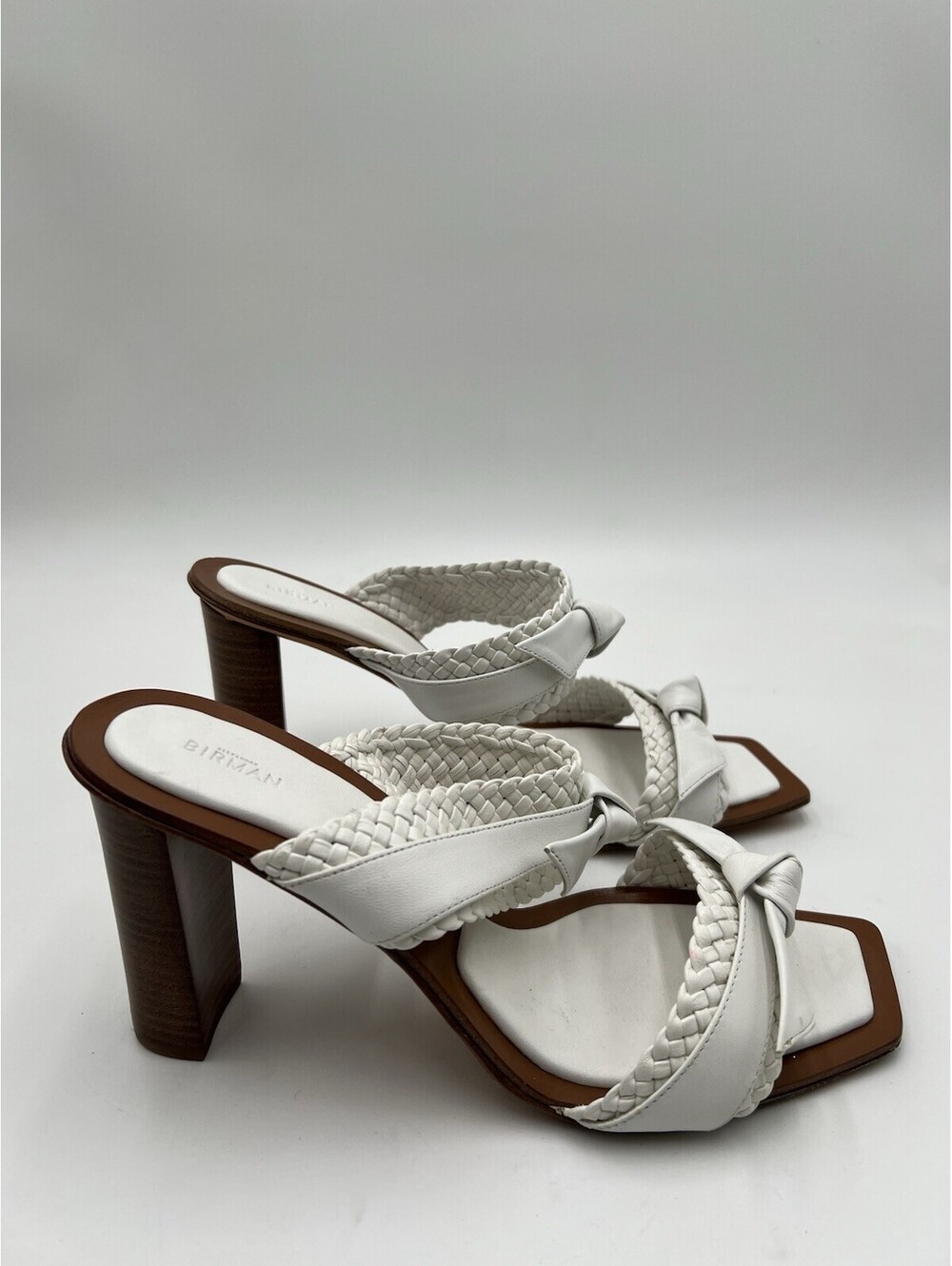 Women’s Alexandre Birman Clarita Woven Block White Leather Heel Sandals Size 40